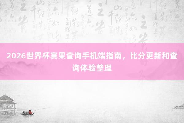 2026世界杯赛果查询手机端指南，比分更新和查询体验整理