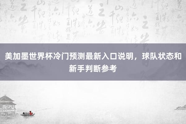 美加墨世界杯冷门预测最新入口说明，球队状态和新手判断参考